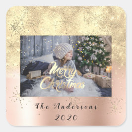 Frohe Weihnachten Skin Gold Stars Glitzer Foto Spa Quadratischer Aufkleber