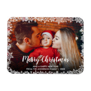 Frohe Weihnachten Skript Schneeflocken Foto Magnet