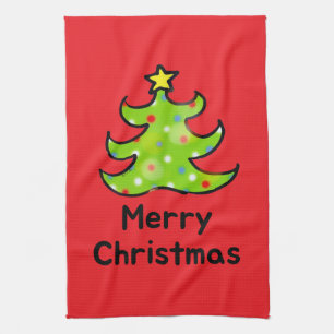 Frohe Weihnachten Skurriles Baumdesign Geschirrtuch