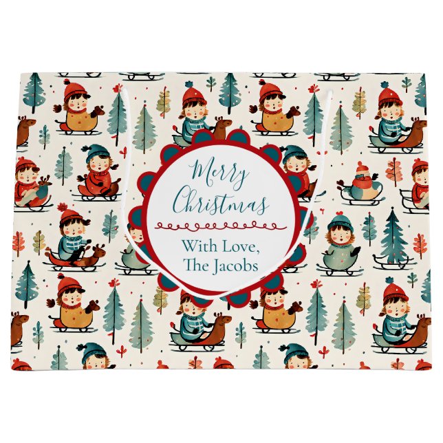 Frohe Weihnachten | Sledchildren Weihnachten Große Geschenktüte (Vorderseite)