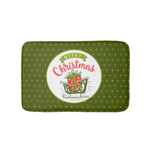 Frohe Weihnachten Sleigh Red Green Snowflake Muste Badematte