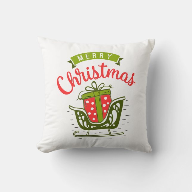 Frohe Weihnachten Sleigh Red Green Snowflake Muste Kissen (Vorderseite)