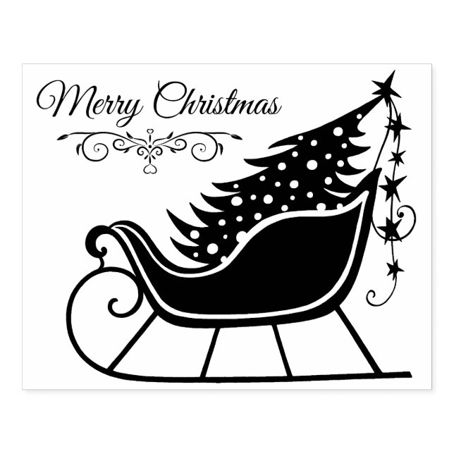 Frohe Weihnachten Sleigh Tree Holiday Gummistempel (Prägung)