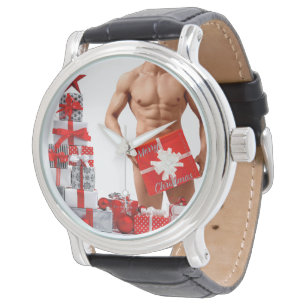 Frohe Weihnachten SlipperyJoe rot weiß silber Gesc Armbanduhr