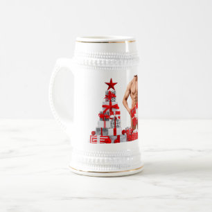 Frohe Weihnachten SlipperyJoe rot weiß silber Gesc Bierglas