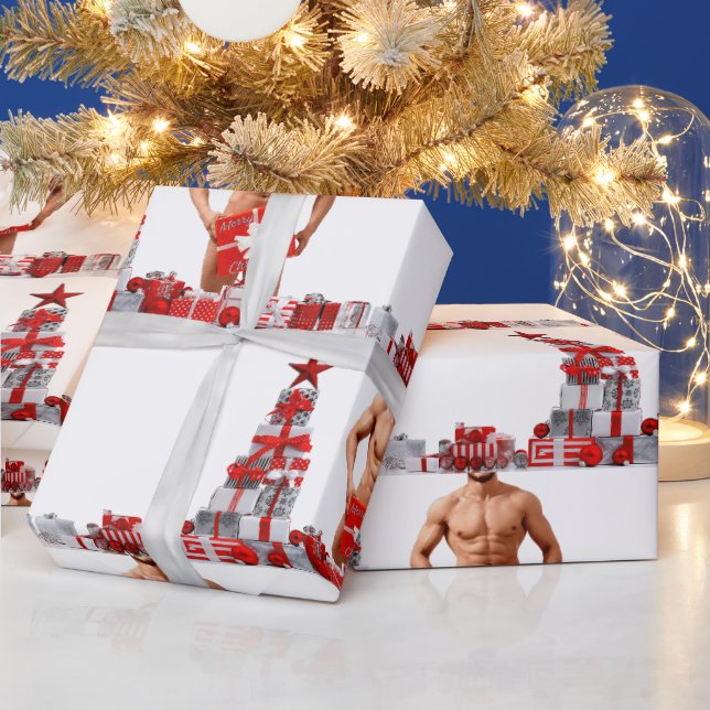 Frohe Weihnachten SlipperyJoe rot weiß Silber Gesc Geschenkpapier (Feiertage)