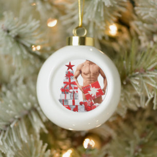 Frohe Weihnachten SlipperyJoe rot weiß silber Gesc Keramik Kugel-Ornament