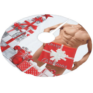Frohe Weihnachten SlipperyJoe rot weiß silber Gesc Polyester Weihnachtsbaumdecke