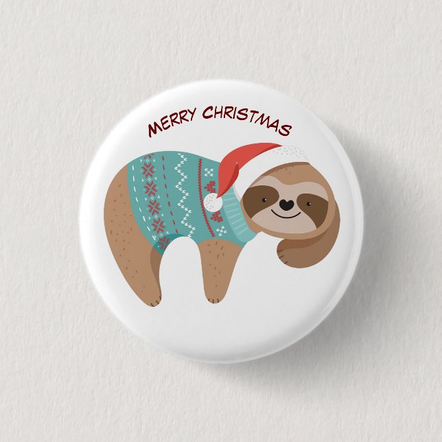 Frohe Weihnachten Sloth Button (Vorderseite)