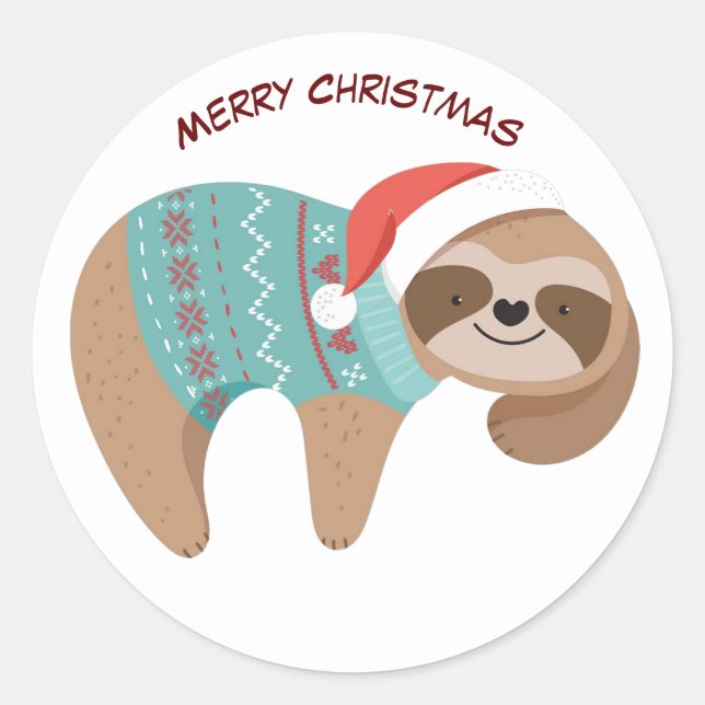 Frohe Weihnachten Sloth Runder Aufkleber (Vorderseite)