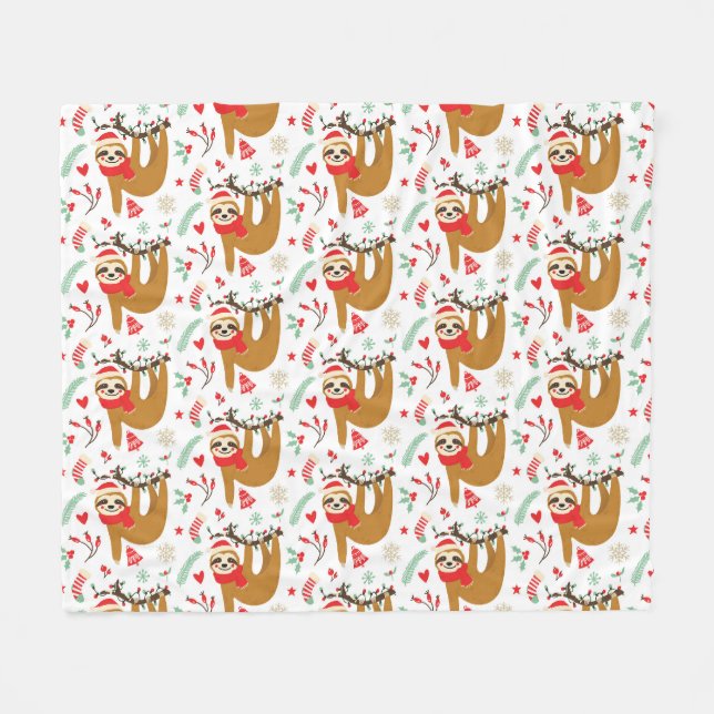 Frohe Weihnachten Sloth | Urlaub Fleecedecke (Vorderseite (Horizontal))