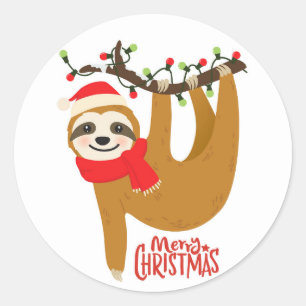 Frohe Weihnachten Sloth Urlaub Runder Aufkleber
