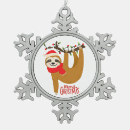 Frohe Weihnachten Sloth | Urlaub Schneeflocken Zinn-Ornament