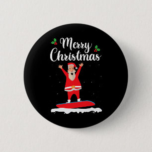 Frohe Weihnachten Snowboarden Weihnachtsmann Board Button