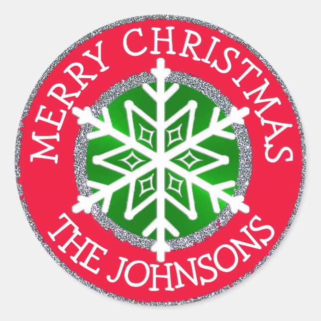 Frohe Weihnachten, Snowflake Personalisierter Stic Runder Aufkleber (Vorderseite)