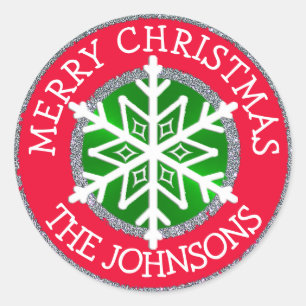 Frohe Weihnachten, Snowflake Personalisierter Stic Runder Aufkleber