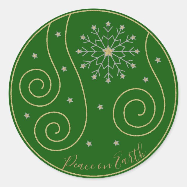 Frohe Weihnachten "Snowflake Stars" Stickers Runde (Vorderseite)