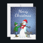 Frohe Weihnachten Snowman<br><div class="desc">Frohe Weihnachtskarte mit einer Abbildung eines Gebäude von Jungen und Hund als Schneemann.</div>