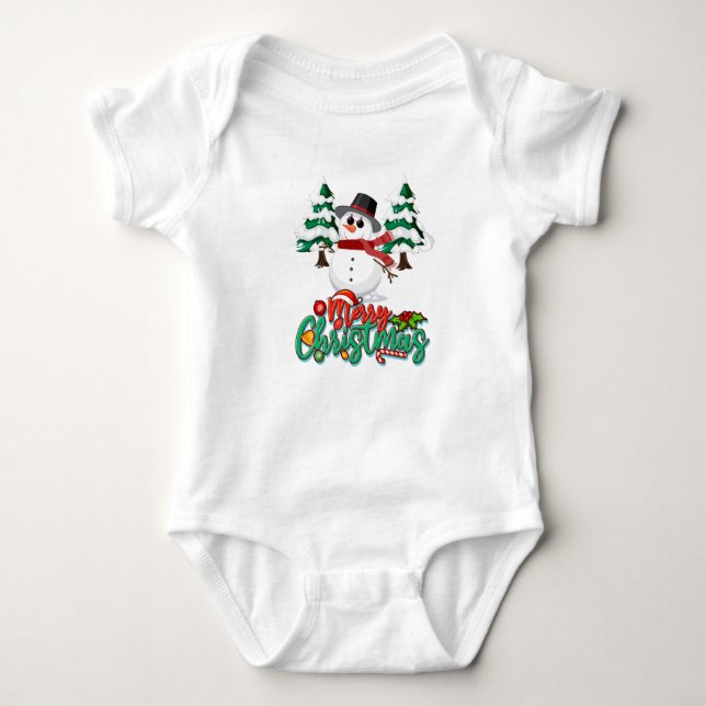 Frohe Weihnachten Snowman Baby Strampler (Vorderseite)