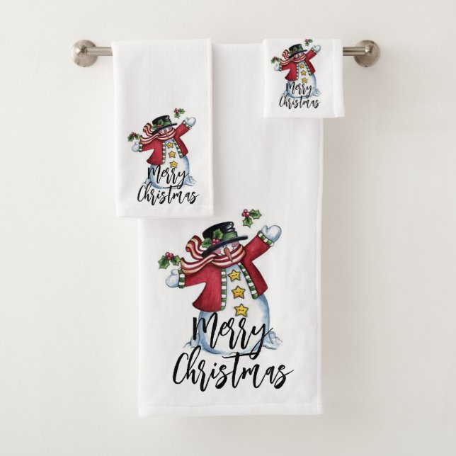 Frohe Weihnachten Snowman Badhandtuch Set (Insitu)