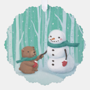 Frohe Weihnachten: Snowman & Bären Illustration Ar Ornament Karte