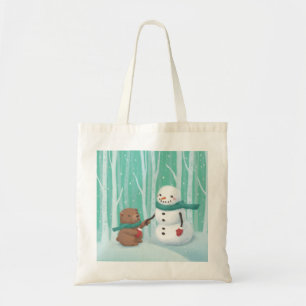 Frohe Weihnachten: Snowman & Bären Illustration Ar Tragetasche
