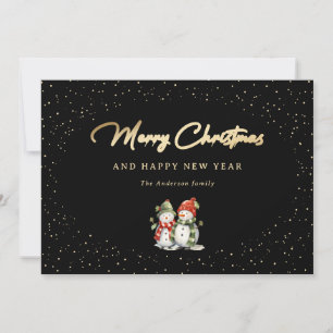 Frohe Weihnachten Snowman Black Gold Snowy