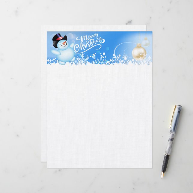 Frohe Weihnachten Snowman Briefbogen (Vorderseite/Rückseite Beispiel)