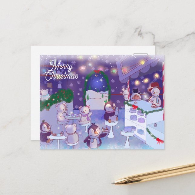 Frohe Weihnachten Snowman Cafe (Vorderseite/Rückseite Beispiel)