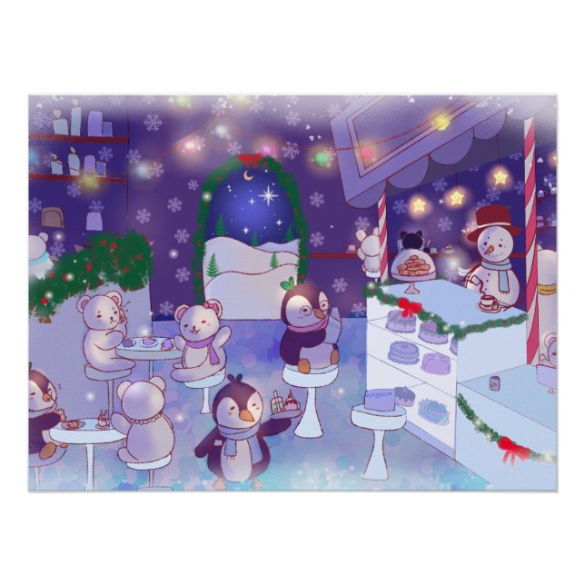 Frohe Weihnachten Snowman Cafe Poster (Vorderseite)