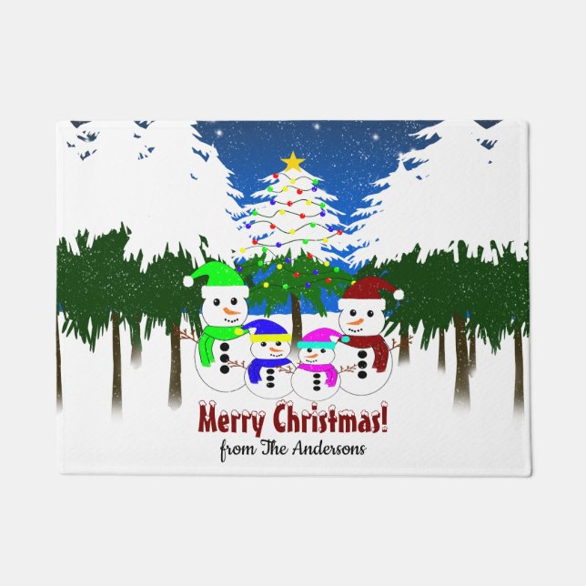 Frohe Weihnachten! Snowman Family Door Mat Fußmatte (Vorderseite)