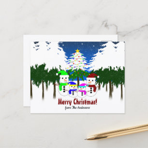 Frohe Weihnachten! Snowman Family Postcard Postkarte