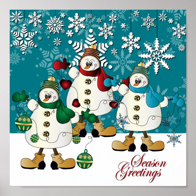 Frohe Weihnachten Snowman Friends Poster (Vorne)