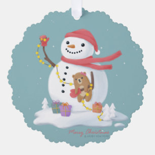 Frohe Weihnachten: Snowman Illustration Art Ornament Karte