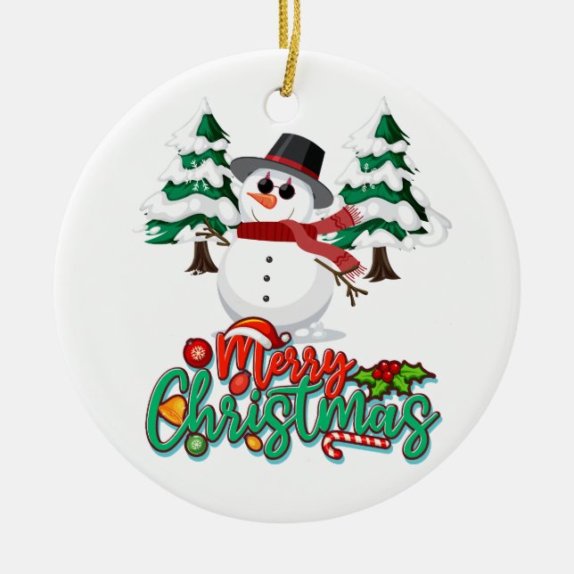 Frohe Weihnachten Snowman Keramik Ornament (Vorne)