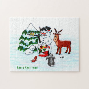 Frohe Weihnachten! Snowman mit Freunden