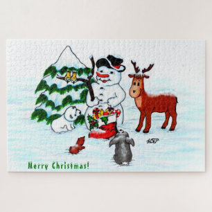 Frohe Weihnachten! Snowman mit Freunden