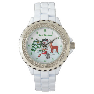 Frohe Weihnachten! Snowman mit Freunden Armbanduhr