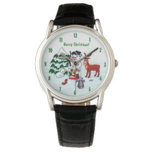 Frohe Weihnachten! Snowman mit Freunden Armbanduhr