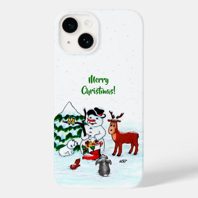 Frohe Weihnachten! Snowman mit Freunden Case-Mate iPhone 14 Hülle (Rückseite)