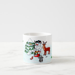 Frohe Weihnachten! Snowman mit Freunden Espressotasse