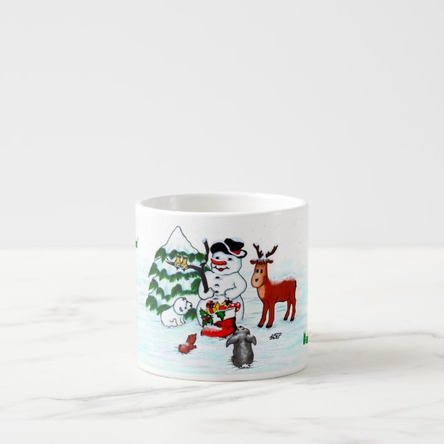 Frohe Weihnachten! Snowman mit Freunden Espressotasse (Vorderseite)