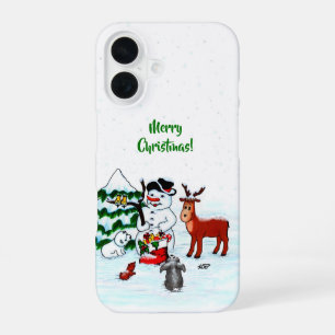 Frohe Weihnachten! Snowman mit Freunden iPhone 16 Hülle