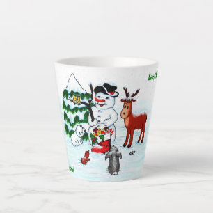 Frohe Weihnachten! Snowman mit Freunden Milchtasse