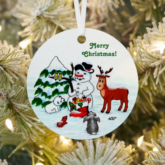 Frohe Weihnachten! Snowman mit Freunden Ornament Aus Metall (InSitu)