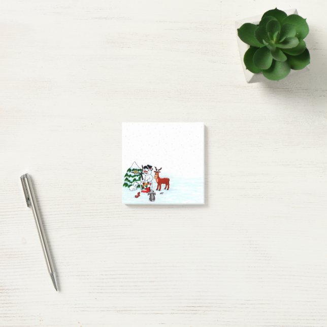 Frohe Weihnachten! Snowman mit Freunden Post-it Klebezettel (Büro)