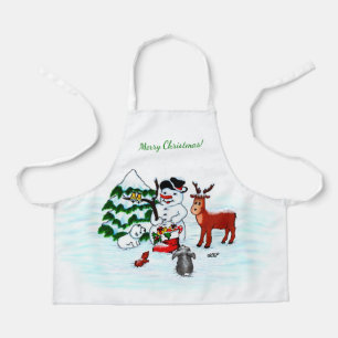 Frohe Weihnachten! Snowman mit Freunden Schürze