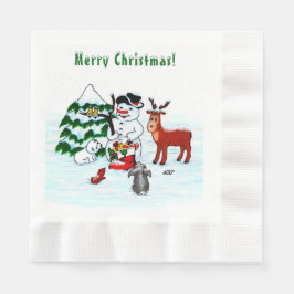 Frohe Weihnachten! Snowman mit Freunden Serviette