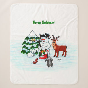 Frohe Weihnachten! Snowman mit Freunden Sherpadecke