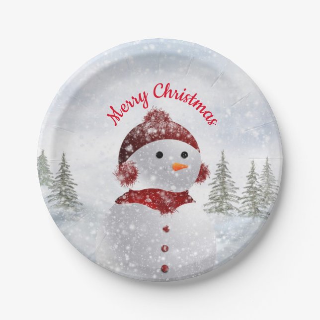 Frohe Weihnachten Snowman Party Pappteller (Vorderseite)